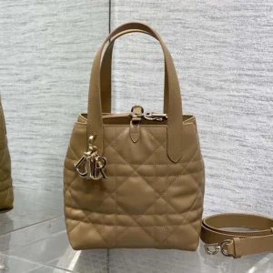 Dior Women Small Dior Toujours Vertical Tote Bag Medium Tan Macrocannage Calfskin
