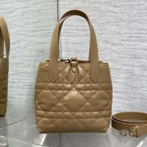 Dior Women Small Dior Toujours Vertical Tote Bag Medium Tan Macrocannage Calfskin