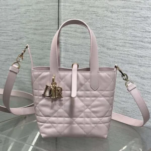 Dior Women Small Dior Toujours Vertical Tote Bag Pale Pink Macrocannage Calfskin