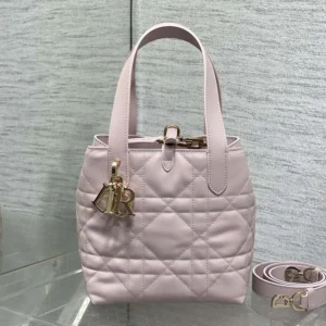 Dior Women Small Dior Toujours Vertical Tote Bag Pale Pink Macrocannage Calfskin