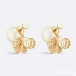 Dior Women Tribales Earrings Gold-Finish Metal and White Resin Pearls