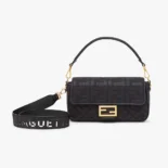 Fendi Women Baguette Black Denim Bag with FF Embroidery