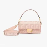 Fendi Women Baguette Light Pink Denim Bag with FF Embroidery