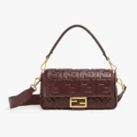 Fendi Women Medium Baguette Maroon Leather Bag