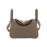 Hermes Women Lindy Mini 19 in Clemence Leather-Etoupe/Silver
