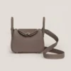 Hermes Women Lindy Mini 19 in Clemence Leather-EtoupeSilver