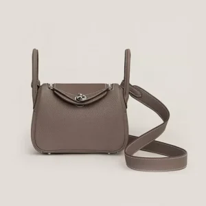 Hermes Women Lindy Mini 19 in Clemence Leather-EtoupeSilver