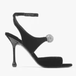 Jimmy Choo Women Orb 95 Black Velvet Sandals