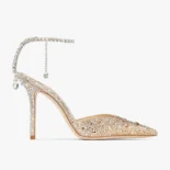Jimmy Choo Women Saeda 100 Gold Satin Pumps with Crystals