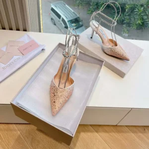 Jimmy Choo Women Saeda 100 Gold Satin Pumps with Crystals