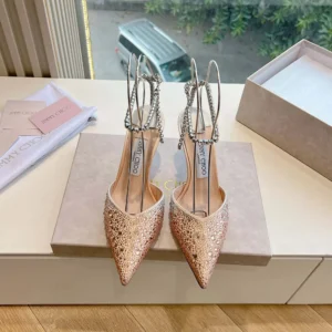 Jimmy Choo Women Saeda 100 Gold Satin Pumps with Crystals