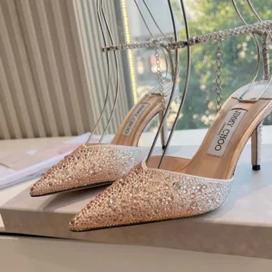 Jimmy Choo Women Saeda 100 Gold Satin Pumps with Crystals