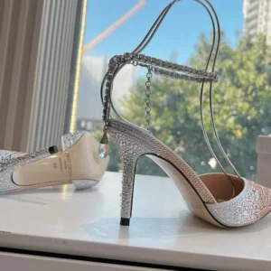 Jimmy Choo Women Saeda 100 Gold Satin Pumps with Crystals
