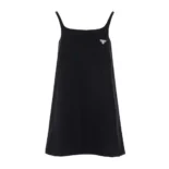 Prada Women Re-Nylon Mini-dress with Metal Triangle Logo-Black (