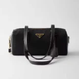 Prada Women Re-Nylon and Leather Medium Top-handle Bag with Padlock-Black
