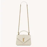 Saint Laurent YSL Women College Medium in Quilted Leather-White