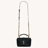 Saint Laurent YSL Women College Mini Chain Bag in Shiny Crackled Leather-Black