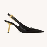 Saint Laurent YSL Women Lee Slingback Pumps in Glazed Leather-Black