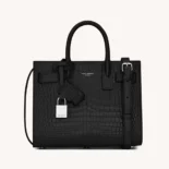 Saint Laurent YSL Women Sac De Jour in Crocodile Embossed Leather Nano-Black