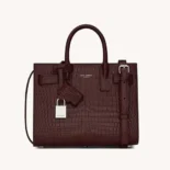Saint Laurent YSL Women Sac De Jour in Crocodile Embossed Leather Nano-Maroon