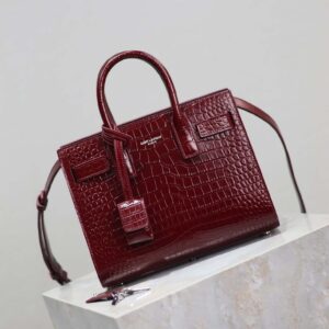 Saint Laurent YSL Women Sac De Jour in Crocodile Embossed Leather Nano-Maroon