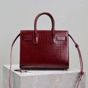 Saint Laurent YSL Women Sac De Jour in Crocodile Embossed Leather Nano-Maroon