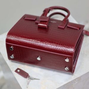 Saint Laurent YSL Women Sac De Jour in Crocodile Embossed Leather Nano-Maroon