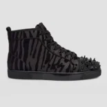 Christian Louboutin Men Lou Pik Pik Velvet High-Top Sneakers-Black