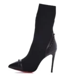 Christian Louboutin Women Nappa Knit Dovi Dova 100 Ankle Boots-Black
