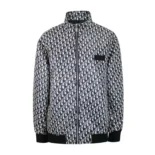 Dior Men Padded Bomber Jacket Blue and Ecru Technical Taffeta Jacquard