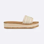 Dior Women Dway Platform Slide Natural Raffia and White Embroidered Cotton