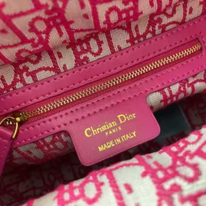 Dior Women Medium Lady Dior Bag Natural Wicker and Pink Dior Oblique Jacquard