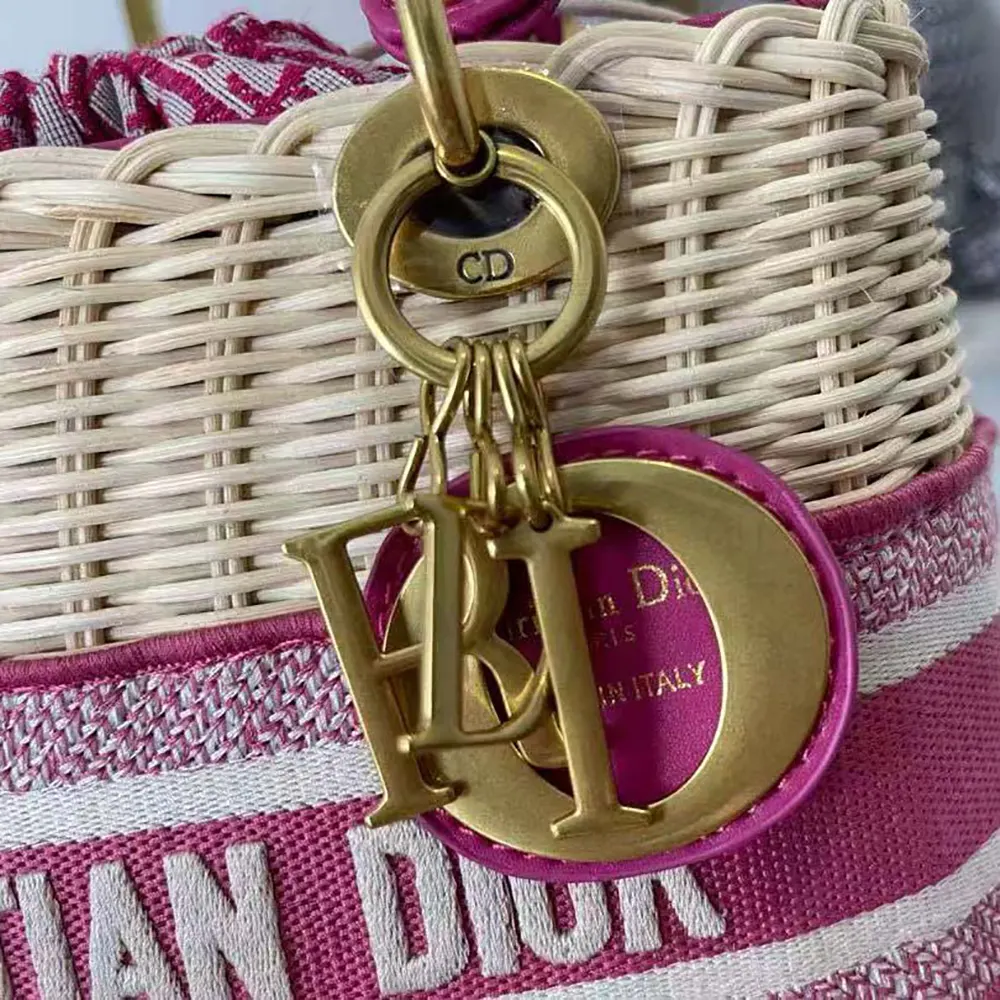 Dior Women Medium Lady Dior Bag Natural Wicker and Pink Dior Oblique Jacquard 8 Dior Women Medium Lady Dior Bag Natural Wicker and Pink Dior Oblique Jacquard