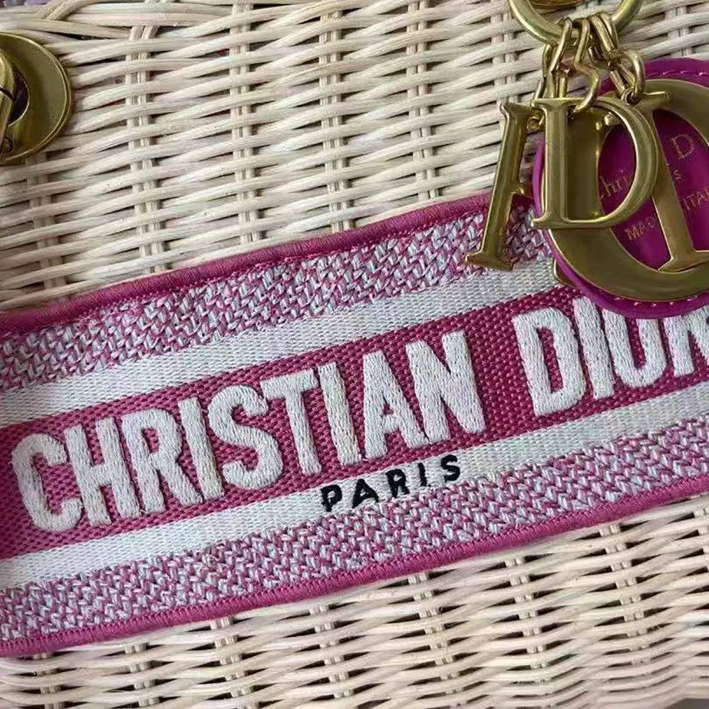 Dior Women Medium Lady Dior Bag Natural Wicker and Pink Dior Oblique Jacquard 7 Dior Women Medium Lady Dior Bag Natural Wicker and Pink Dior Oblique Jacquard
