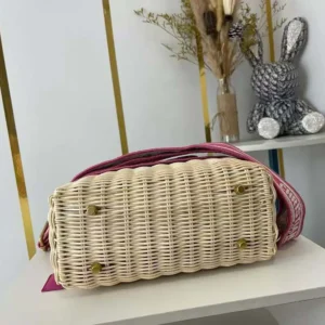 Dior Women Medium Lady Dior Bag Natural Wicker and Pink Dior Oblique Jacquard