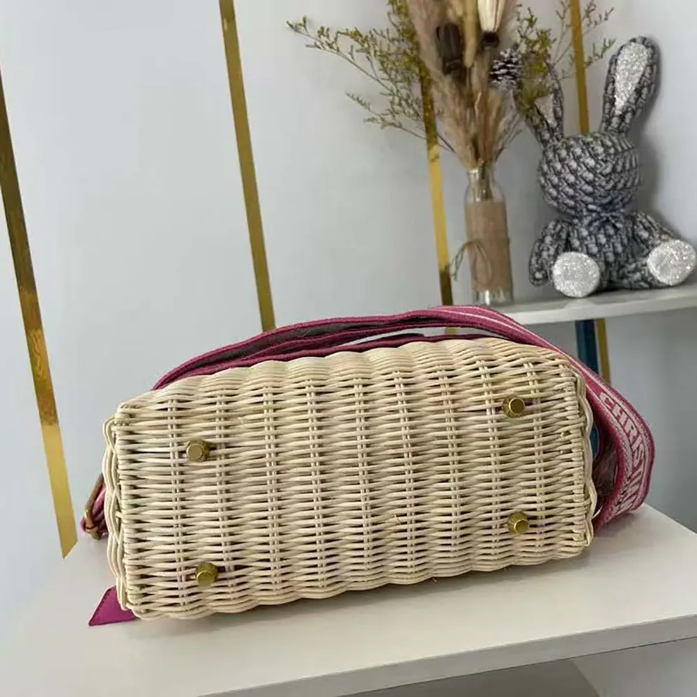 Dior Women Medium Lady Dior Bag Natural Wicker and Pink Dior Oblique Jacquard 6 Dior Women Medium Lady Dior Bag Natural Wicker and Pink Dior Oblique Jacquard