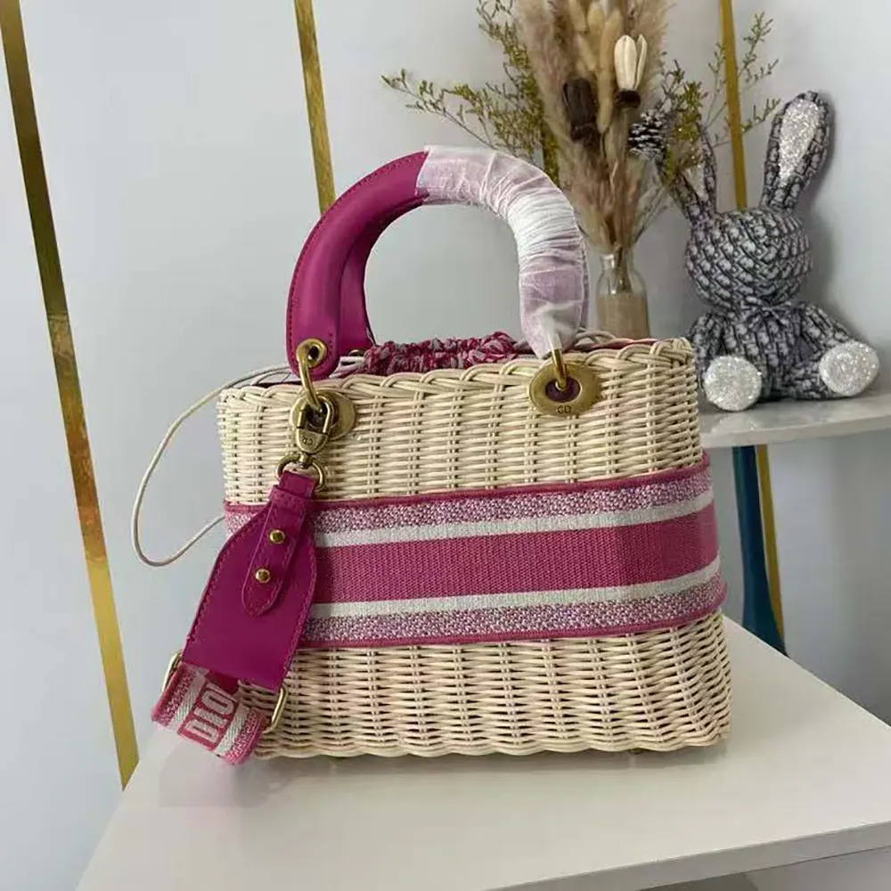 Dior Women Medium Lady Dior Bag Natural Wicker and Pink Dior Oblique Jacquard 3 Dior Women Medium Lady Dior Bag Natural Wicker and Pink Dior Oblique Jacquard