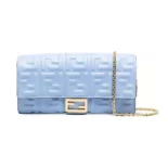 Fendi Women Baguette Continental Wallet With Chain Blue Nappa Leather Wallet