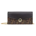 Fendi Women FF With Chain Brown Leather Wallet