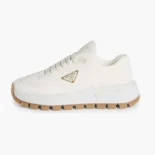 Prada Unisex Triangle Logo Leather Sneakers-White