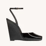Saint Laurent YSL Women La Scandale Wedges in Patent Leather-Black