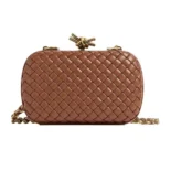 Bottega Veneta Women Knot Minaudière Clutch in Calfskin Leather-Brown