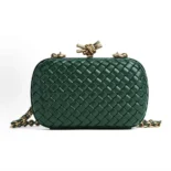 Bottega Veneta Women Knot Minaudière Clutch in Calfskin Leather-Dark Green