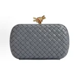 Bottega Veneta Women Knot Minaudière Clutch in Calfskin Leather-Grey