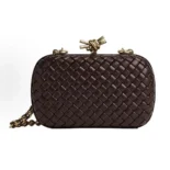 Bottega Veneta Women Knot Minaudière Clutch in Calfskin Leather-Maroon