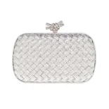 Bottega Veneta Women Knot Pressed Intreccio Laminated Leather Minaudiere-Silver