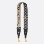 Dior Women Adjustable Shoulder Strap with Ring Blue Dior Oblique Embroidery