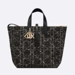 Dior Women Medium Dior Toujours Vertical Tote Bag Black Tweed with White Cannage Motif