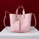 Dior Women Medium Dior Toujours Vertical Tote Bag Pink Tweed with White Cannage Motif