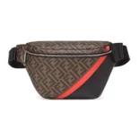Fendi Men Diagonal Belt Bag Gray Fabric Belt Bag-Red